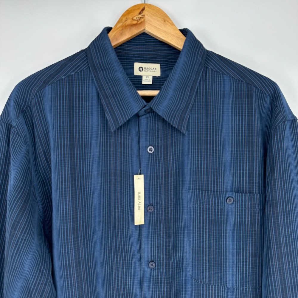 NWT Hagger 2X Easy Care Navy Big Tall Shirt Long Sleeve Blue